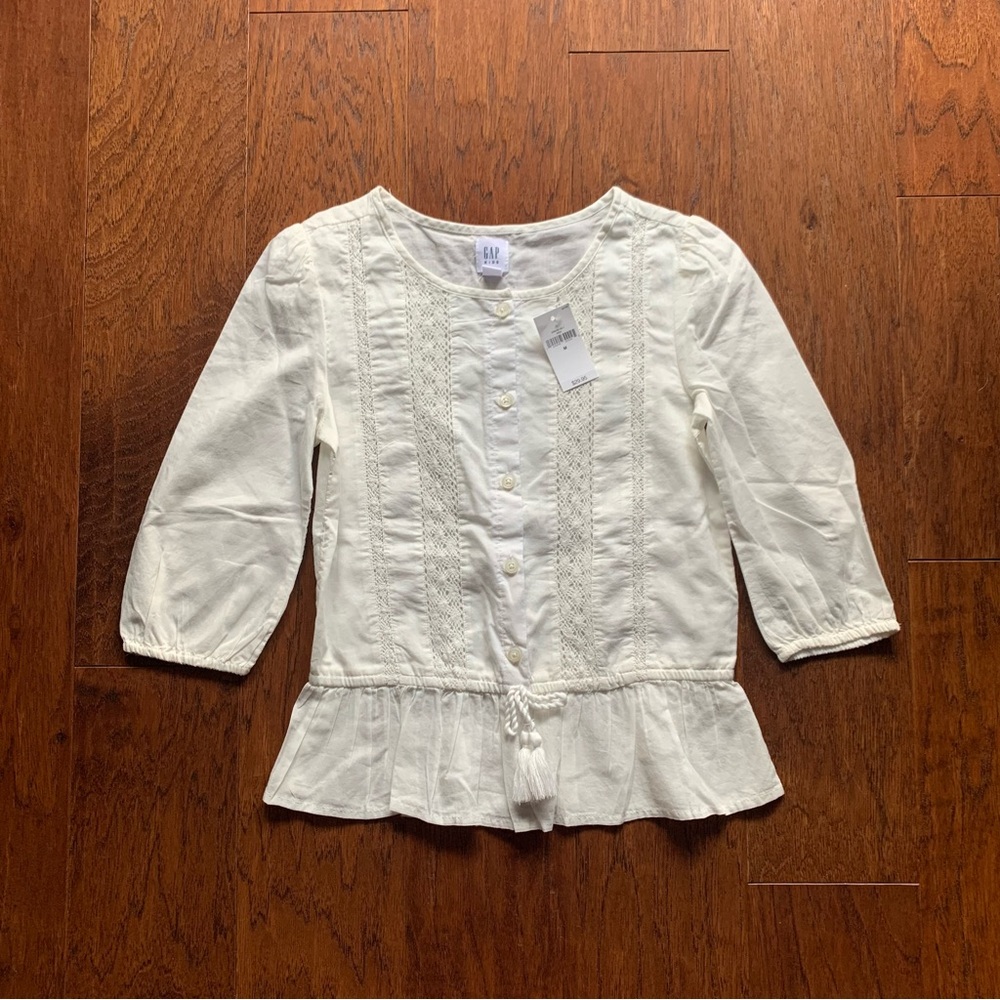 Gap Kids White Embroidered Tassel Blouse | Girls Medium 10/12